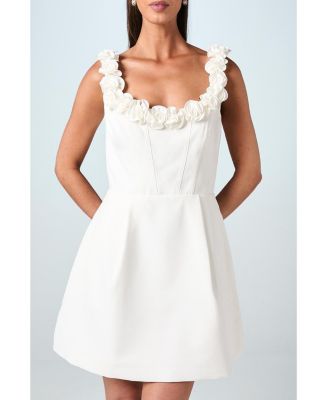 Square Neck 3D Flower Bridal Mini Dress