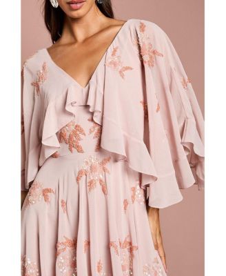 Embellished Frill Cape Midi Dress