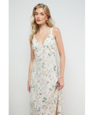 Women's Hand Embellished V-Neck Midi Dress