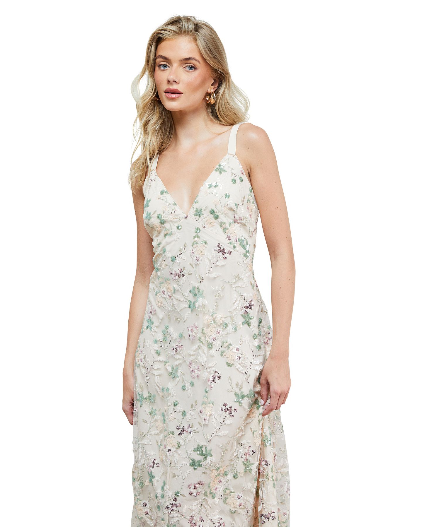 Женское платье Oasis Hand Embellished V-Neck Midi, цвет: Слоновая кость — фото 5
