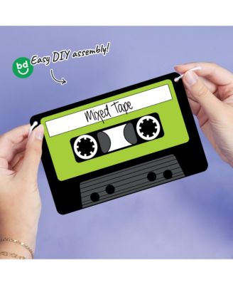 80's Retro Garland Banner, 30 Feet of Cord, 15 Double-Sided Paper Cassette Tapes