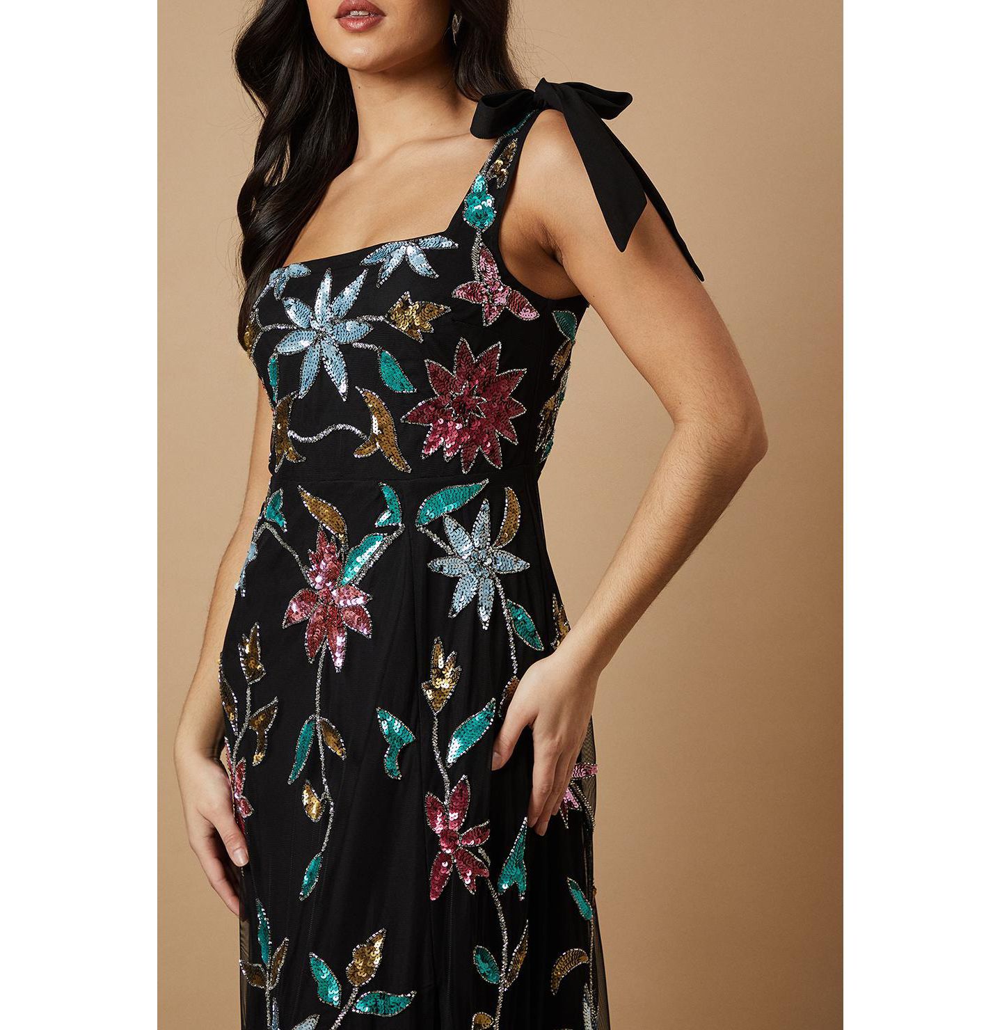 Женское платье Oasis Floral Embellished Split Midi, цвет: Чёрный — фото 4