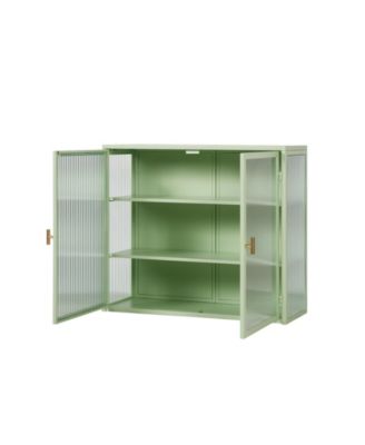 28" Wall Cabinet with Glass Doors and 3-Tier Storage for Living and Dining Areas