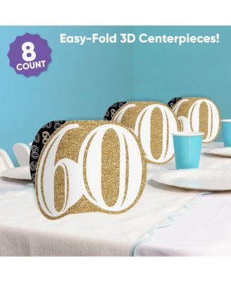 Freestanding 3D Gold 60th Birthday Centerpiece Table Decorations - 8 Count