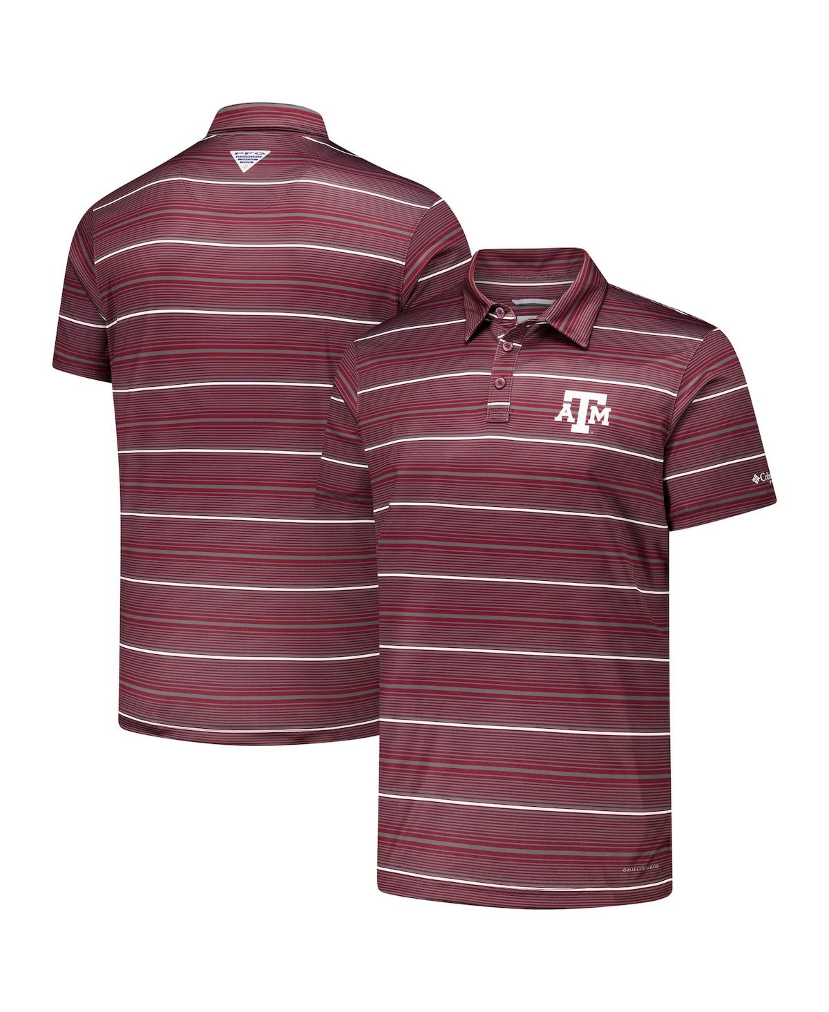 Columbia Men's Maroon Texas A&m Aggies Pfg Super Terminal Tackle Omni-shade Stripe Polo Shirt In Burgundy