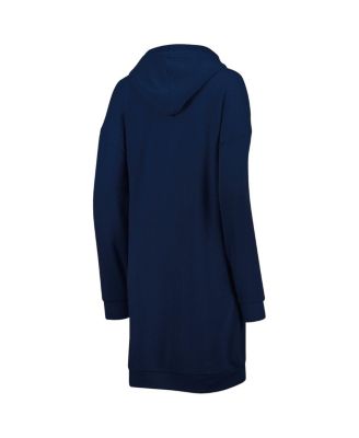 Women's Navy West Virginia Mountaineers Quick Pass Lace-Up V-Neck Hoodie Dress