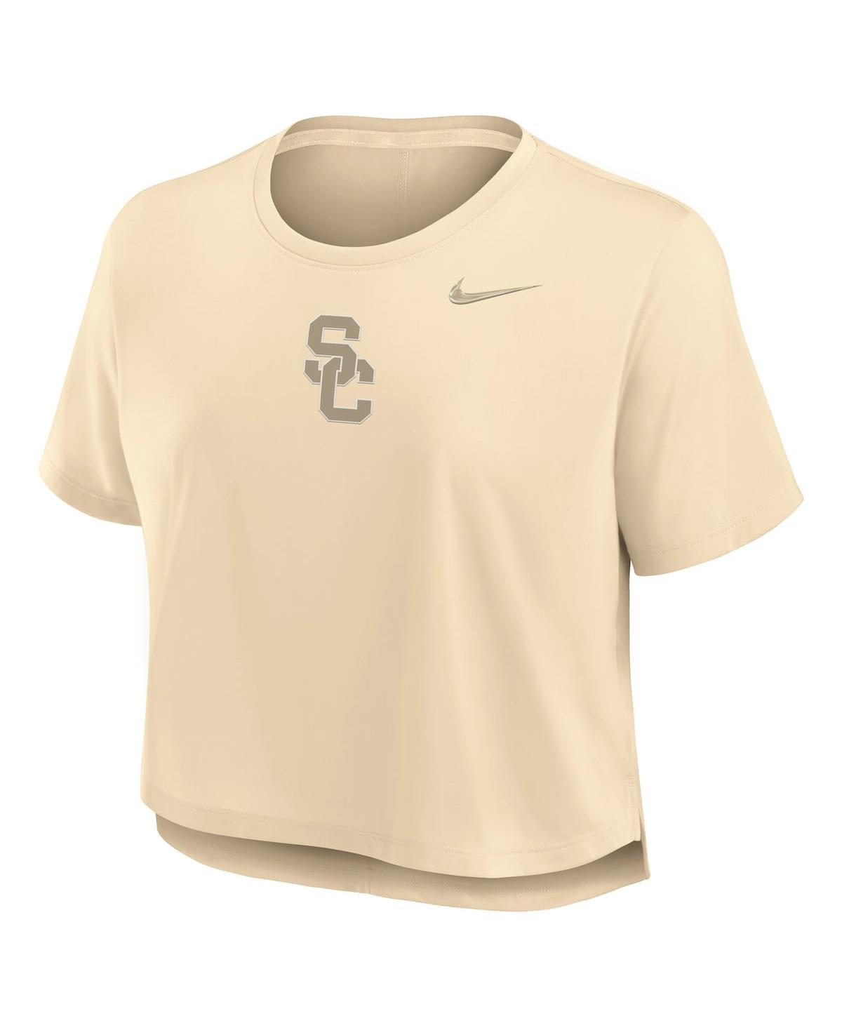 Nike Women's Tan Usc Trojans Performance Cropped T-shirt In Neutral