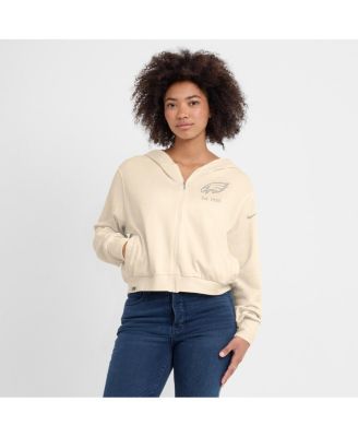 Women's Cream Philadelphia Eagles Glory Cropped Full-Zip Hoodie