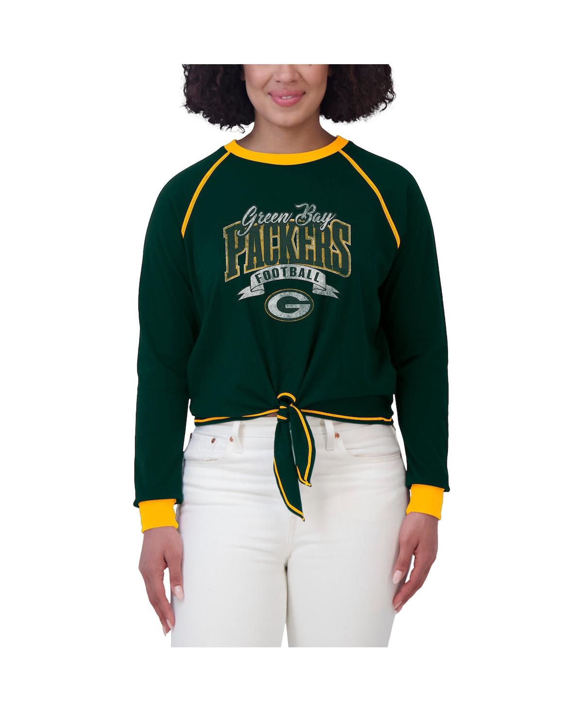 Wear By Erin Andrews Women's Green/gold Green Bay Packers Tie-front Long Sleeve Top In Green