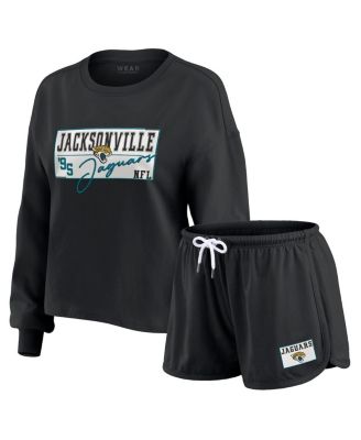 WEAR by Erin Andrews - Women's 2-Piece Black Jacksonville Jaguars Heavy Rugby Jersey Long Sleeve T-shirt and Shorts Lounge Set