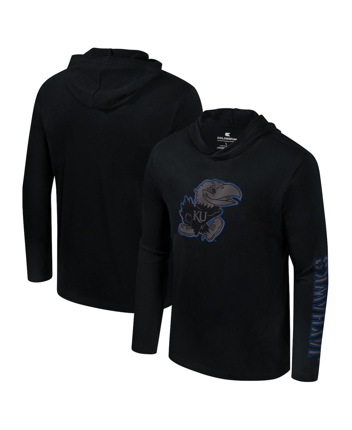 Colosseum Men's Black Kansas Jayhawks Color Pop Active Blend 2-hit Long Sleeve Hooded T-shirt In Black