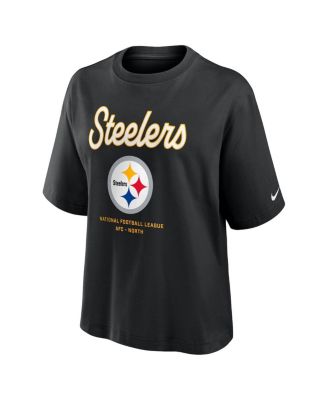 Women's Black Pittsburgh Steelers Essential Script Relaxed Boxy T-Shirt