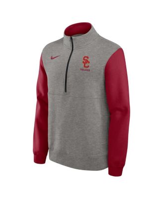 Men's Heather Gray/Cardinal USC Trojans Club Fleece Half-Zip Pullover Sweatshirt