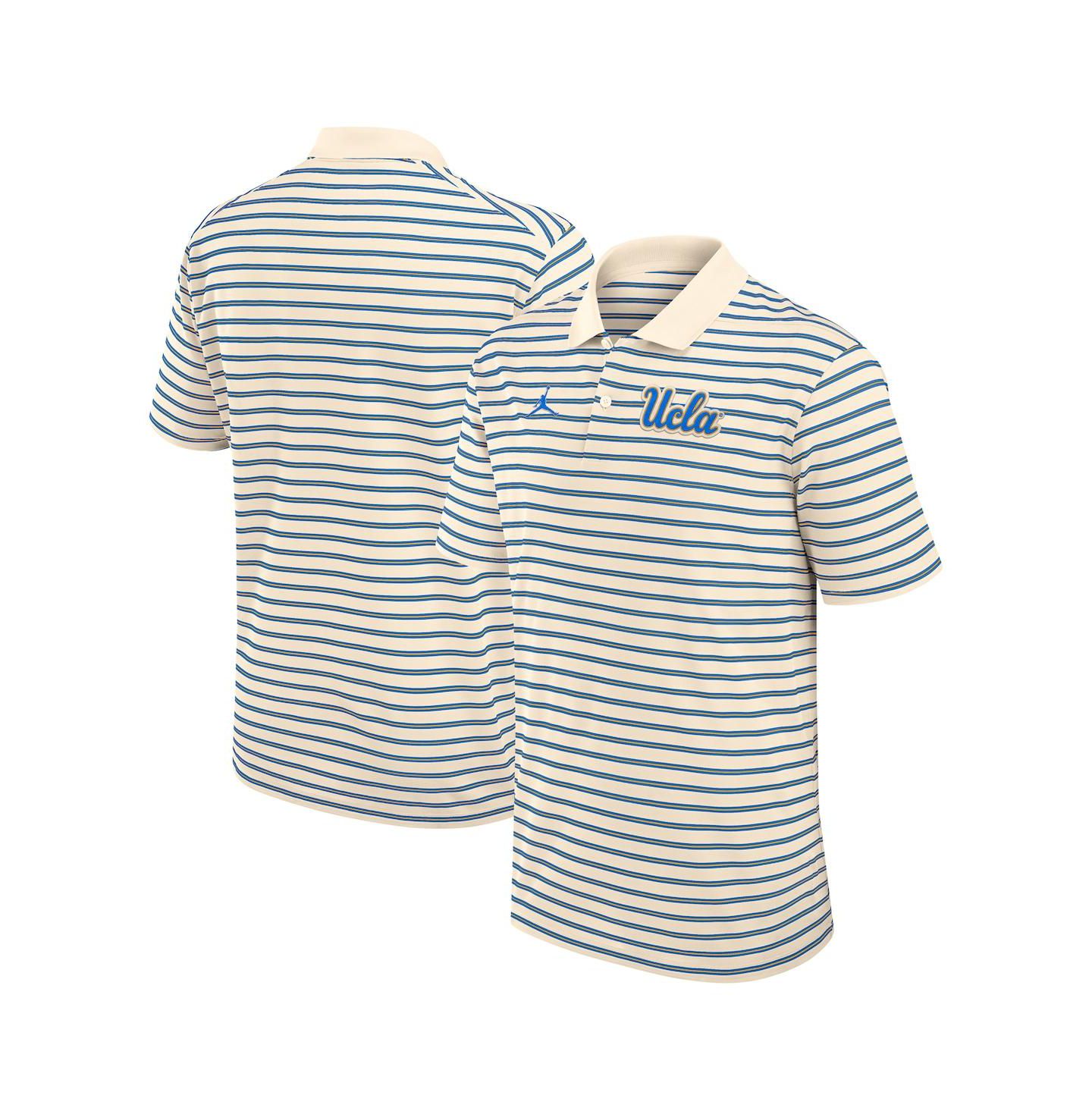 Мужское поло Jordan Tan/Blue Ucla Bruins Striped Primary Logo Performance Polo Shirt — фото 1