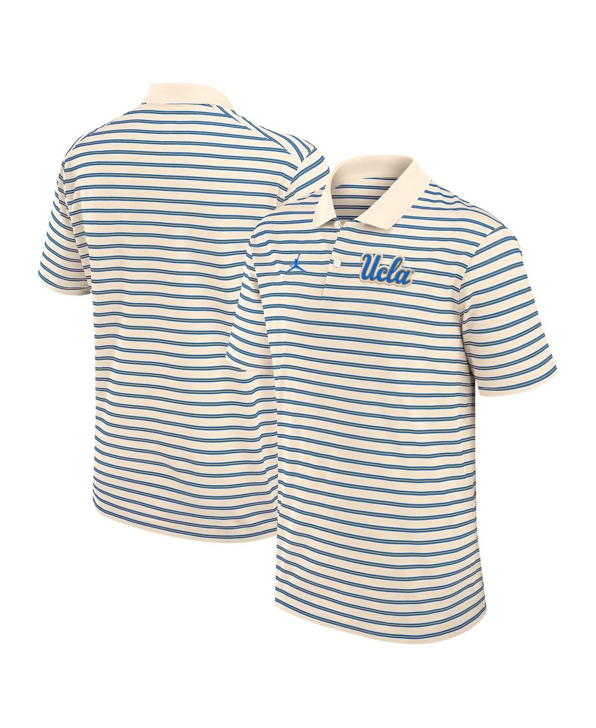 Jordan Men's Tan/blue Ucla Bruins Striped Primary Logo Performance Polo Shirt In Neutral
