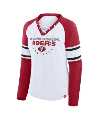 Women's White/Scarlet San Francisco 49ers Redzone Blitz Package Raglan Lace-Up V-Neck Long Sleeve T-Shirt