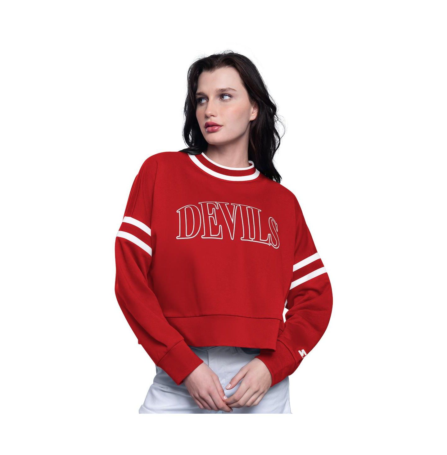 Женская толстовка Starter Red New Jersey Devils Power Play Cropped Pullover — фото 1