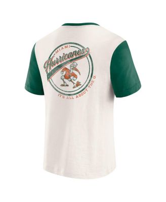 Darius Rucker Collection by Men's Cream/Green Miami Hurricanes Henley Color Block Slub T-Shirt