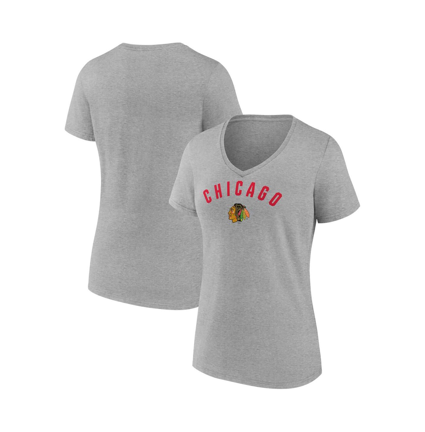Женская футболка Fanatics Gray Chicago Blackhawks V-Neck — фото 1