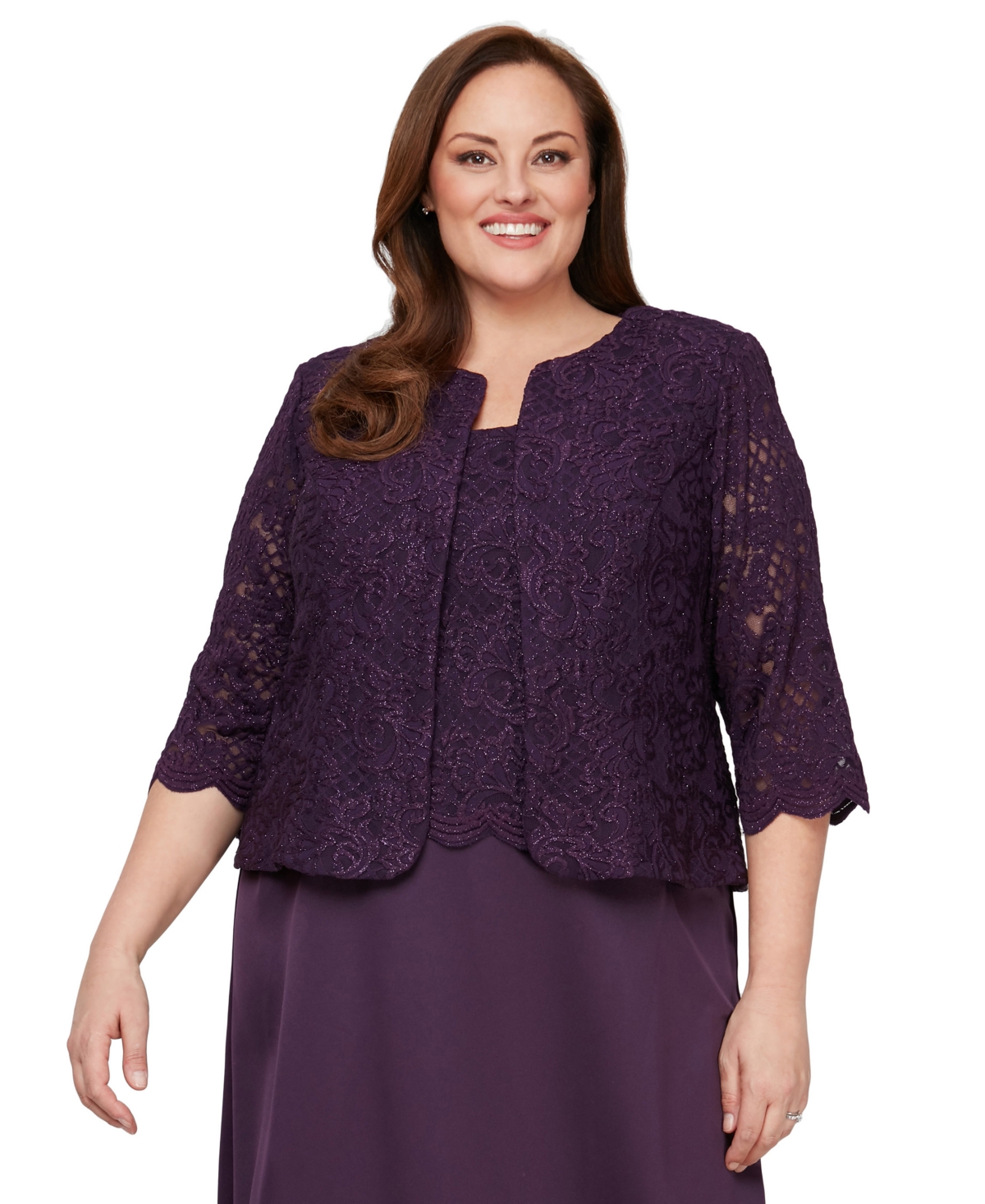Alex Evenings Plus Size Lace Dress & Jacket In Purple