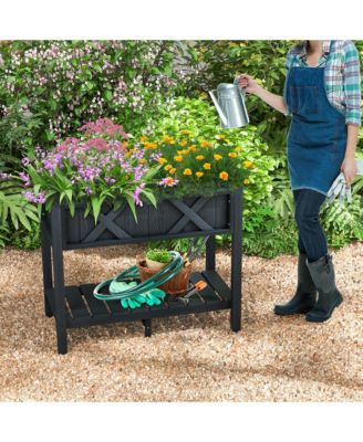 HIPS Raised Garden Bed Poly Wood Elevated Planter Box w/ Legs & Storage Shelf 34'' x 18'' x 29'' (L x W x H)