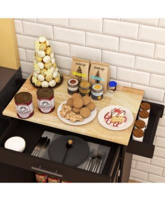 CASAINC Rubber Wood Top Rolling Cart with Drawer, Cabinet & Rack Kitchen Island