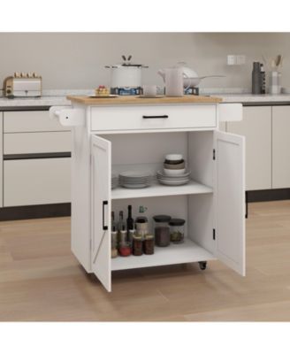 Rolling Kitchen Cart with Adjustable Shelves, Towel Rack and Wood Top for Storage