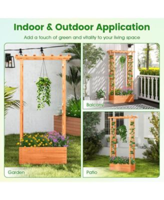 Raised Garden Bed Planter Box w/ Side & Top Trellis