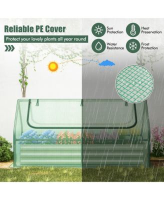 Galvanized Steel Raised Garden Bed Metal Planter Box Kit w/ Mini Greenhouse Cover 71'' x 35.5'' x 36''