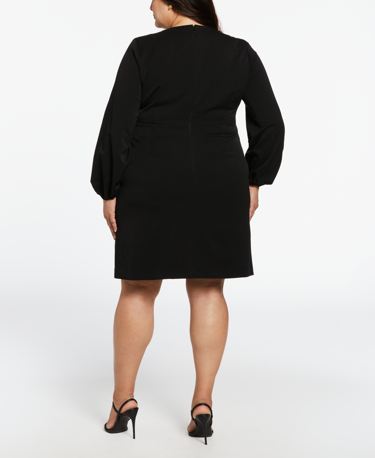 Ella Rafaella Plus Size Jewel Button Surplice Long Sleeve Dress In Black