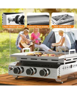 Portable 26 Inch Tabletop Griddle with Grill Grate, Stainless Steel Propane Gas Grill with 3 Burners,24000 BTU, for Outdoor Camping/RV/Picnic/BBQ