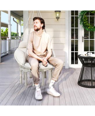 Hanging Hammock Chair with Cushion, Macrame Swing Chair, Dark