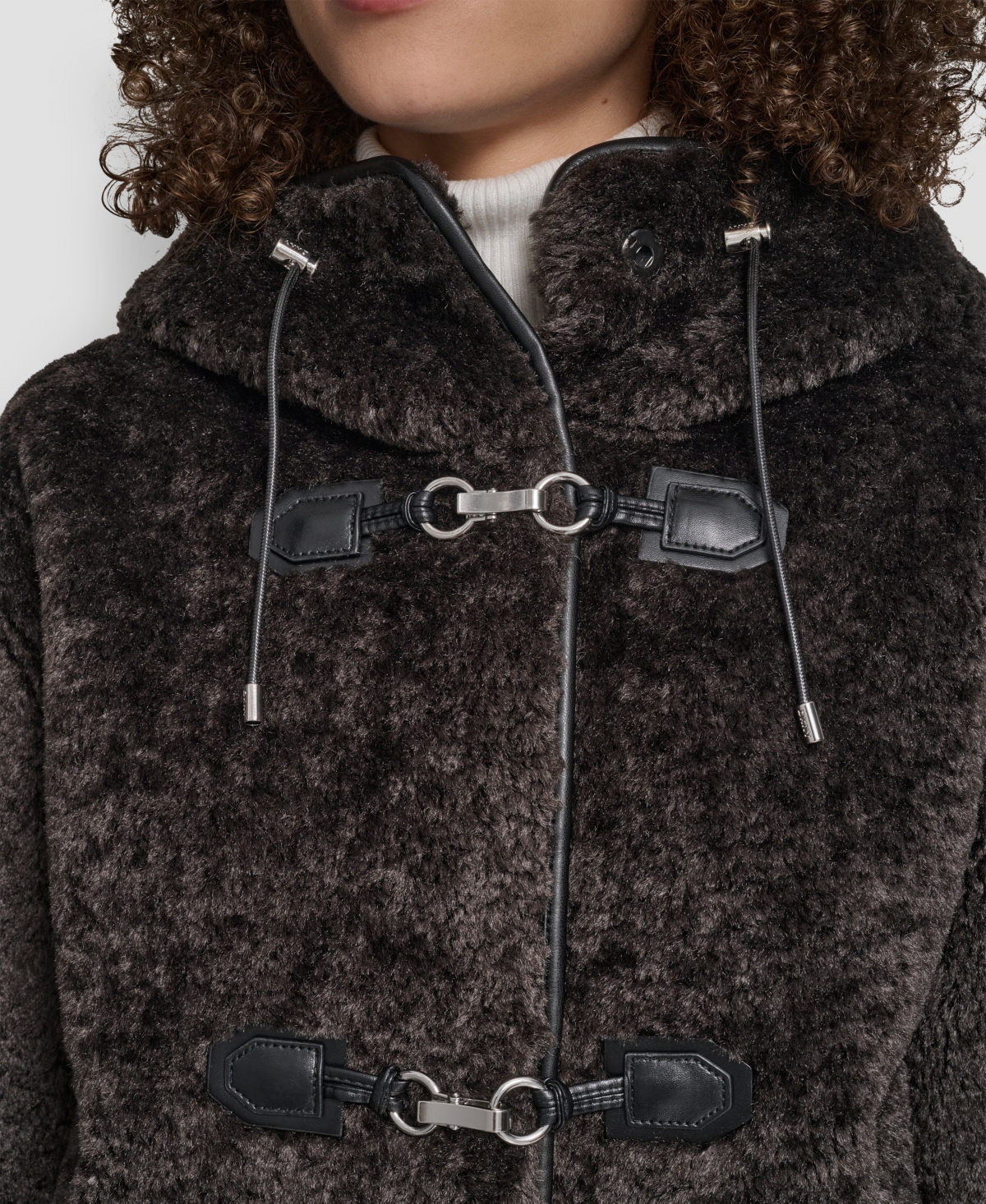 Dkny Womens Shearling Hooded Toggle Coat P Xs Xxl In Brown