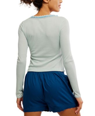 Women's Lace Trim Long Sleeve Top