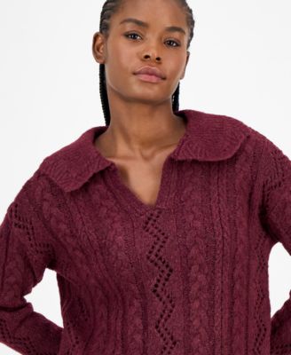 Women's Cable-Knit Pointelle Polo Sweater, Macy's Exclusive