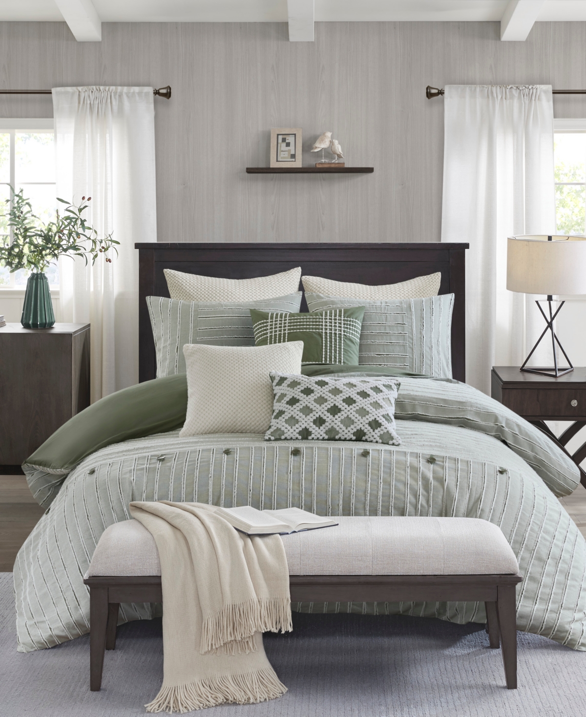 Madison Park Signature Essence Clipped Jacquard 9-pc.comforter Set, Queen In Green