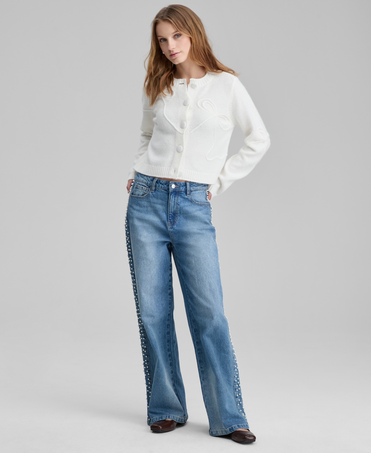 And Now This Women's Bow Embroidered Cropped Cardigan, Macy's Exclusive In White