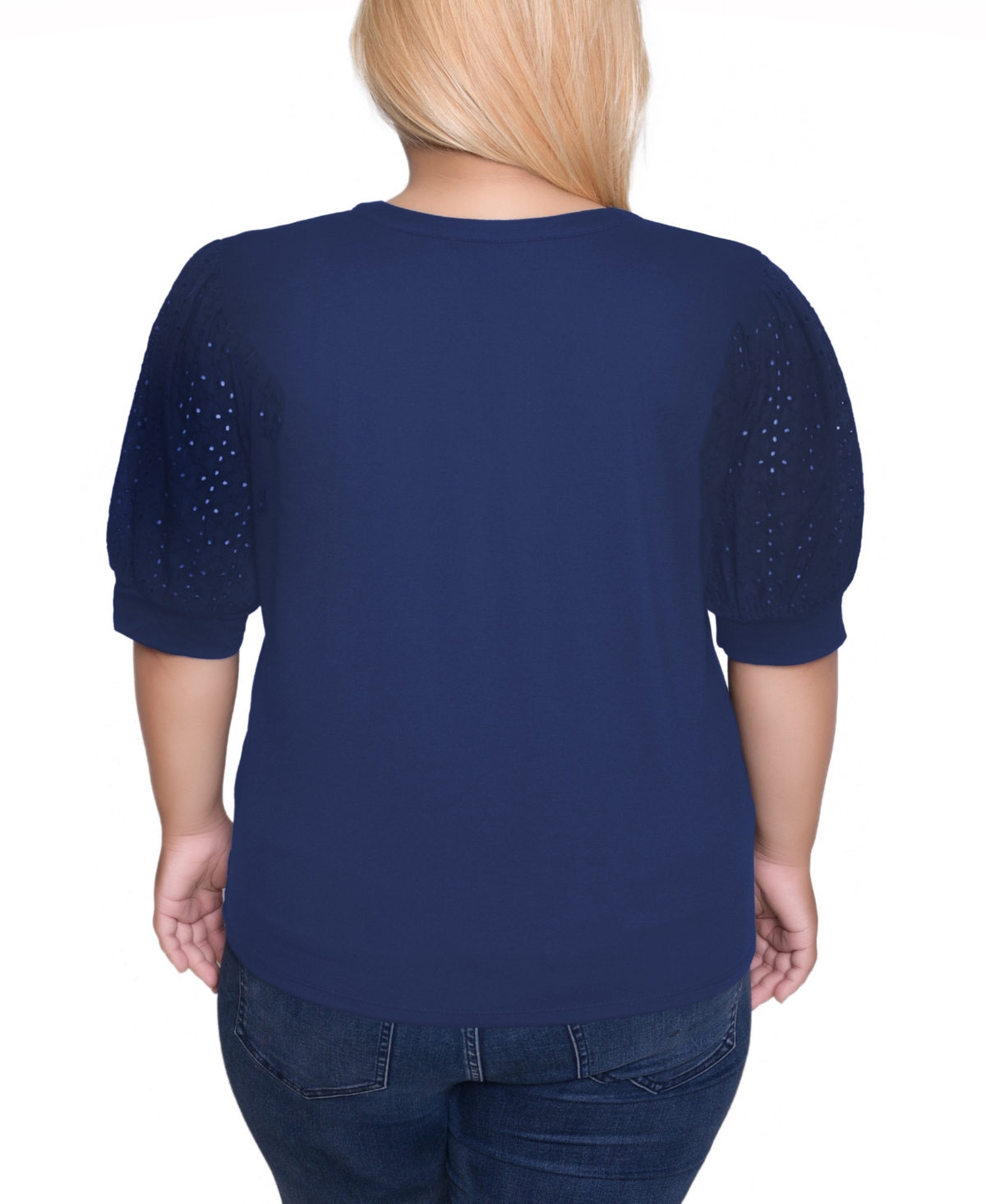 Ny Collection Plus Size Puff Elbow Sleeve Top In Blue
