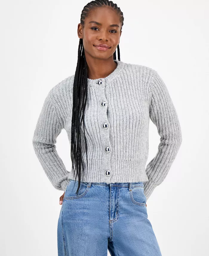 Women's Dome-Button Cropped Cardigan