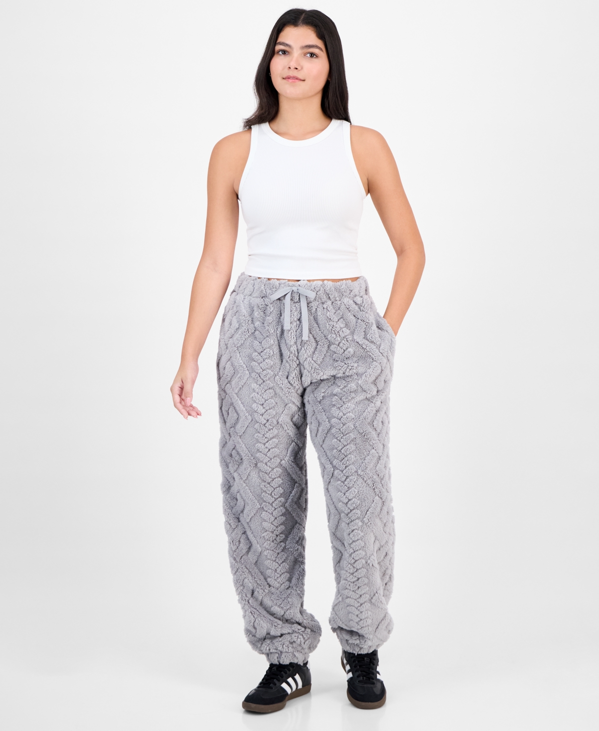 Rebelious One Rebellious One Juniors' Bow-embossed Fleece Jogger Pants