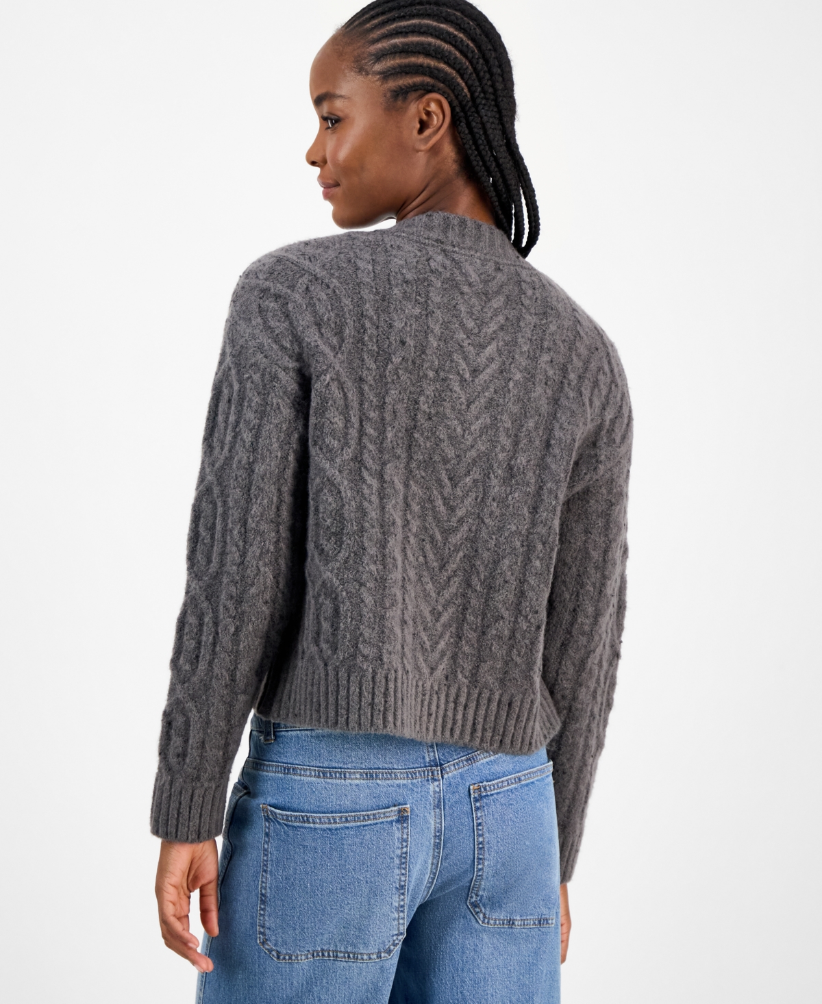 And Now This Women's Flecked Cable-knit Cropped Cardigan, Macy's Exclusive In Gray