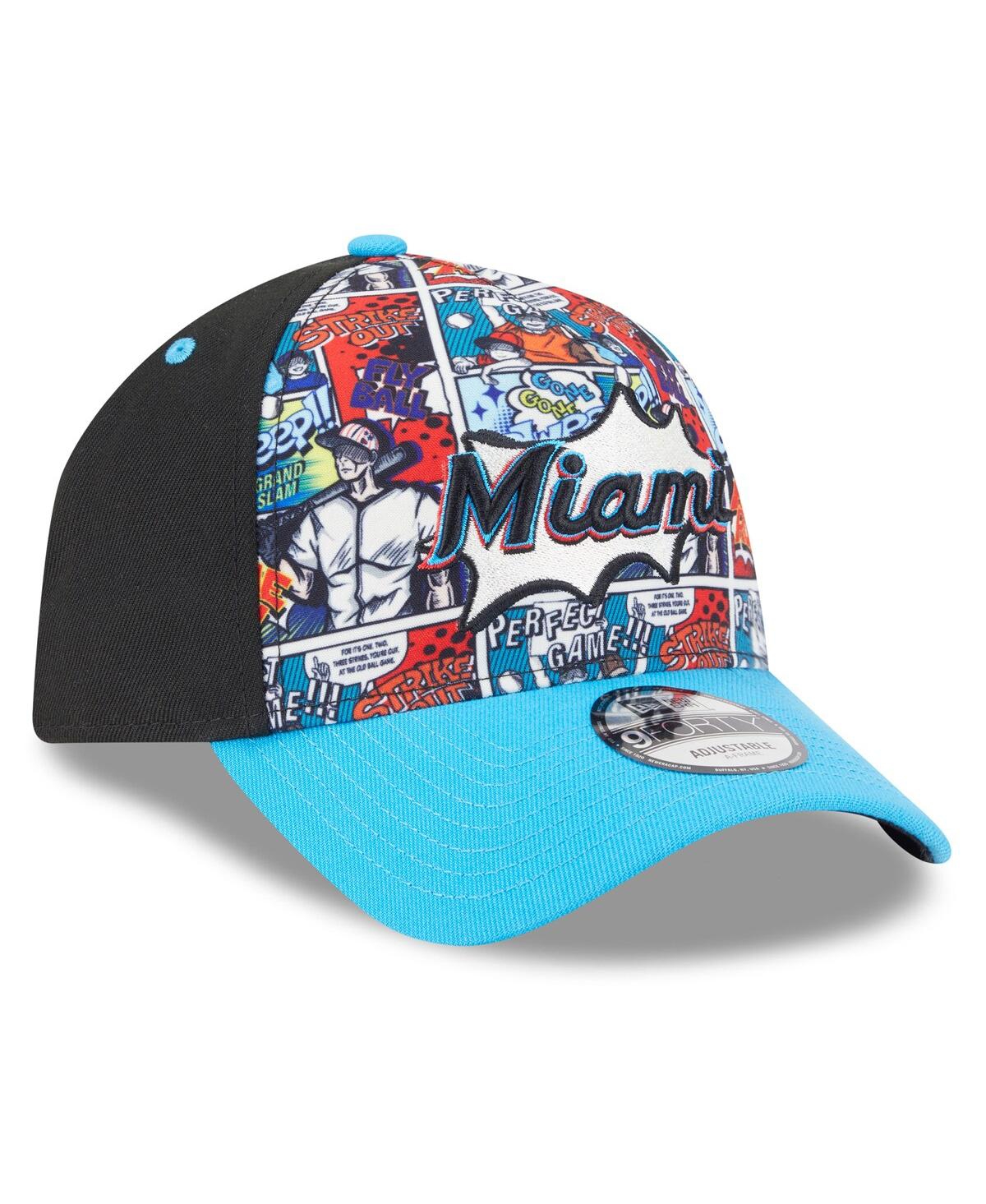 New Era Big Boys And Girls Black/blue Miami Marlins 2025 Mlb Diamond Hero Edition A-frame 9forty Adjustable  In Multi