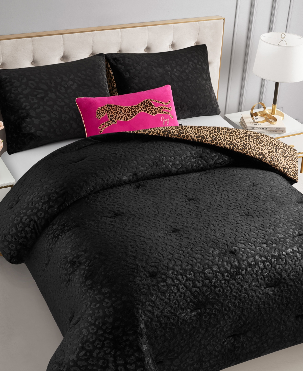 Juicy Couture Embossed Leopard Reverse To Royal Leopard 3-pc. Comforter Set, Full/queen In Brown