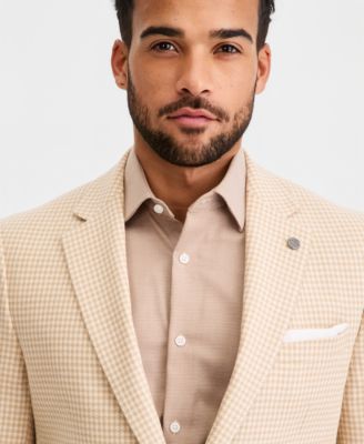 Men's Tan Mini Check Modern-Fit Blazer