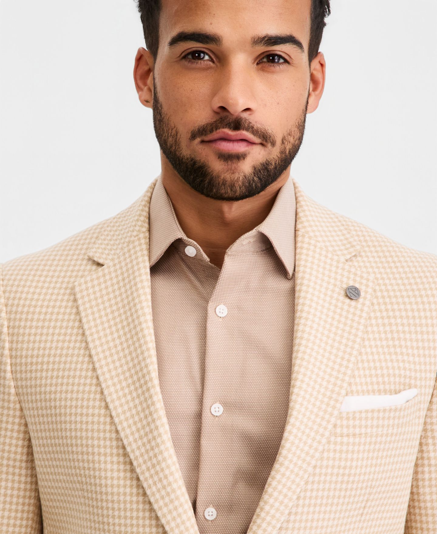 Мужской пиджак Ted Baker Tan Mini Check Modern-Fit Blazer, цвет: Рыжевато-коричневый / Бежевый — фото 3