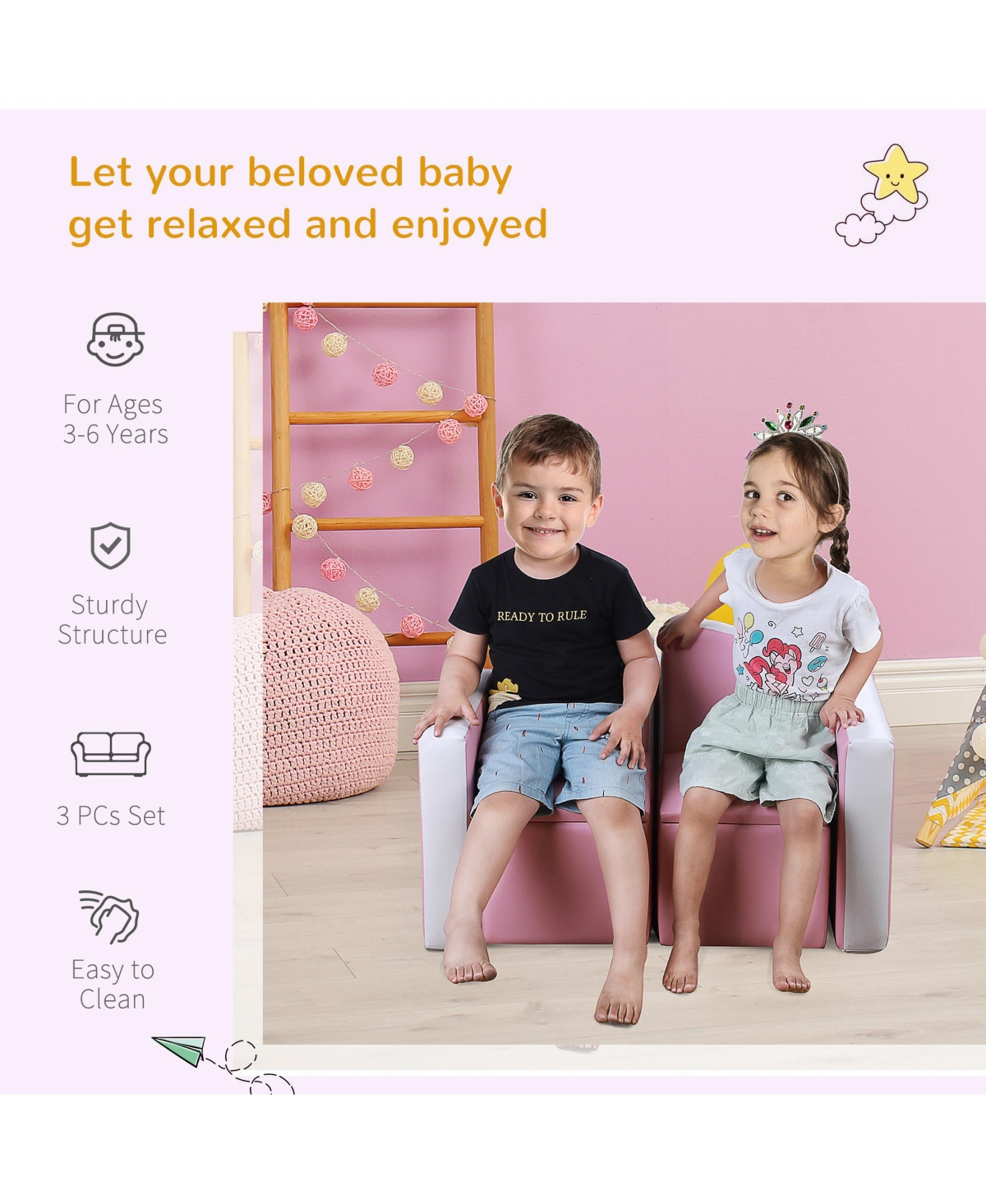 Qaba Kids Leather Sofa Multi-functional Table Chair Set Storage Blue