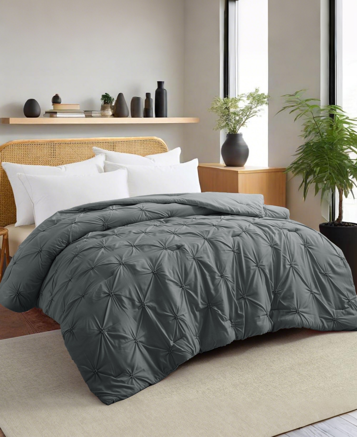 Unikome All Season Pintuck Down Alternative Comforter, Full/queen In Gray