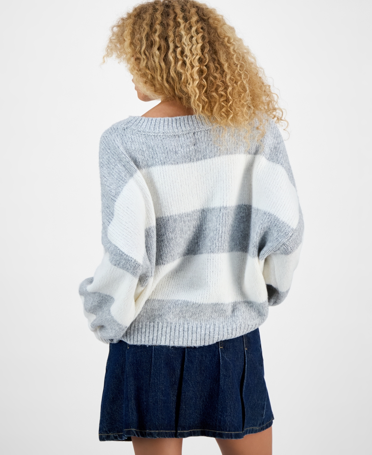 Hippie Rose Juniors' Slouchy Balloon-sleeve Crewneck Sweater In Multi