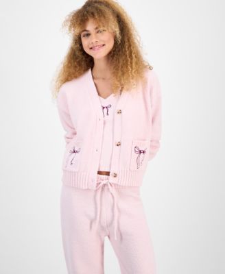 Hippie Rose - Juniors' Bow Teddy-Knit Tank And Cardigan Set