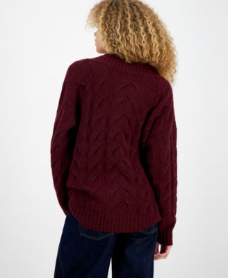 Juniors' V-Neck Cable-Knit Oversized Sweater